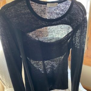 A.L.C. Reef Cutout Linen Long Sleeve Tee Top